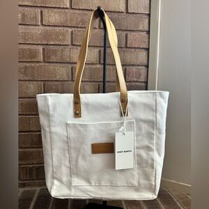 NWT Cozy Earth White & Tan Canvas Zip Tote Bag